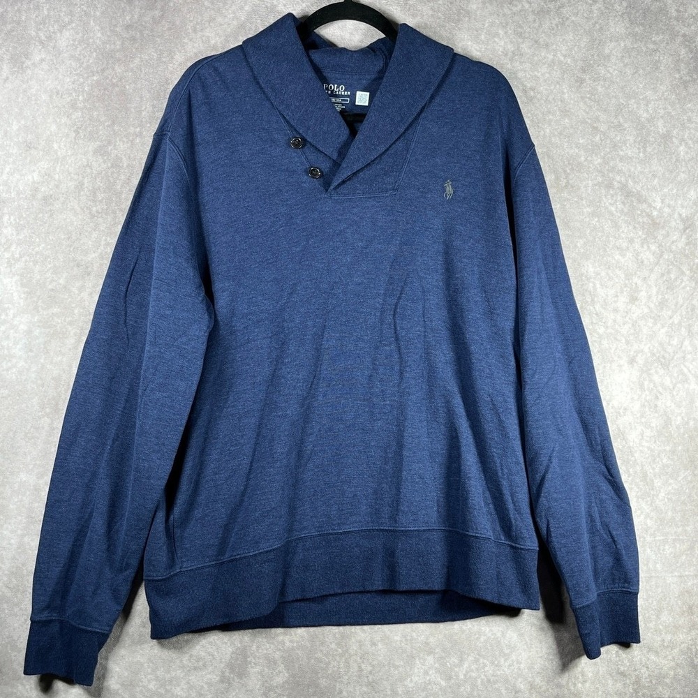 Polo Ralph Lauren Shawl Collar Pullover Mens Large Blue Knit Sweater